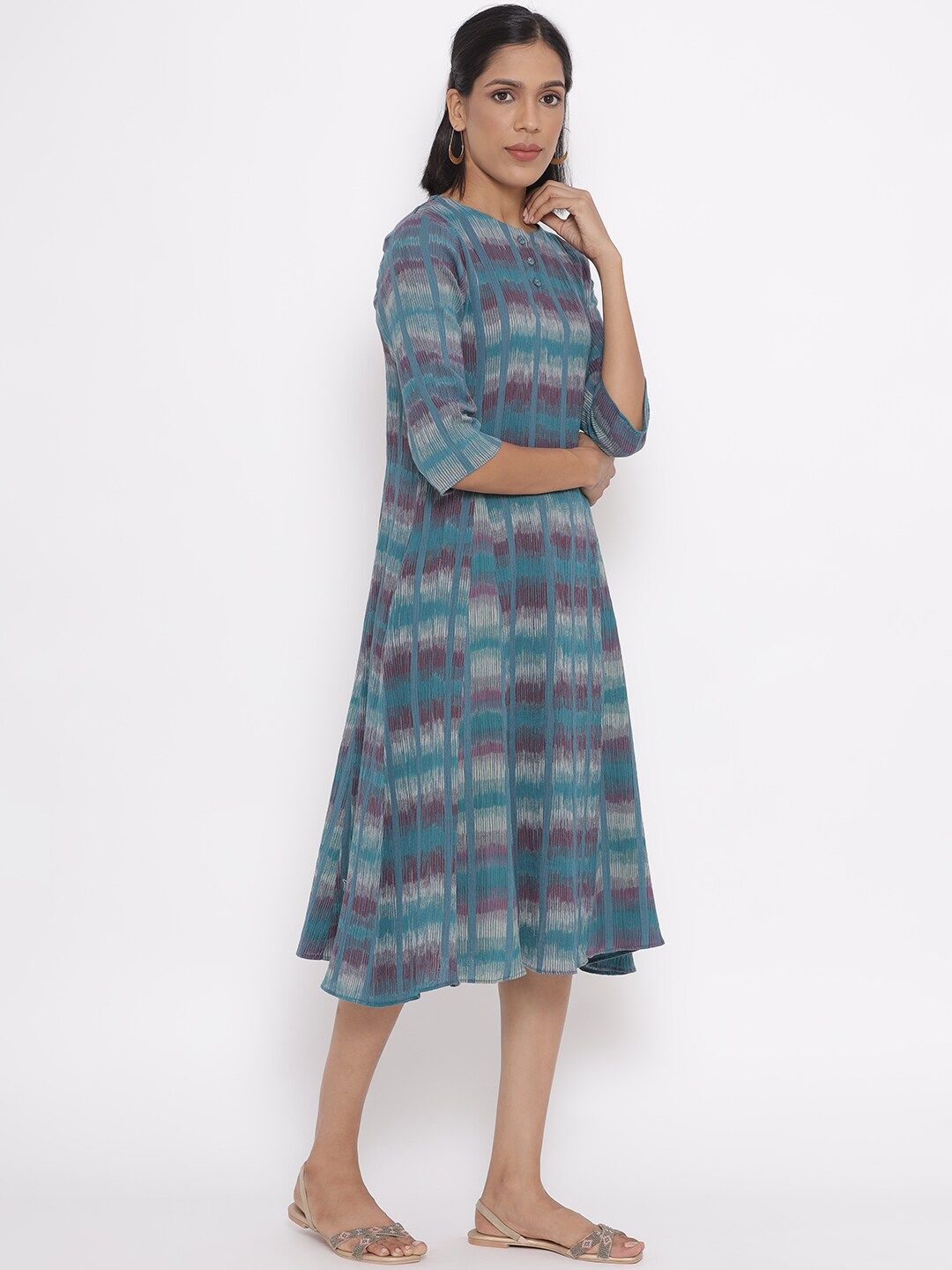 W Striped A-Line Midi Cotton Dress