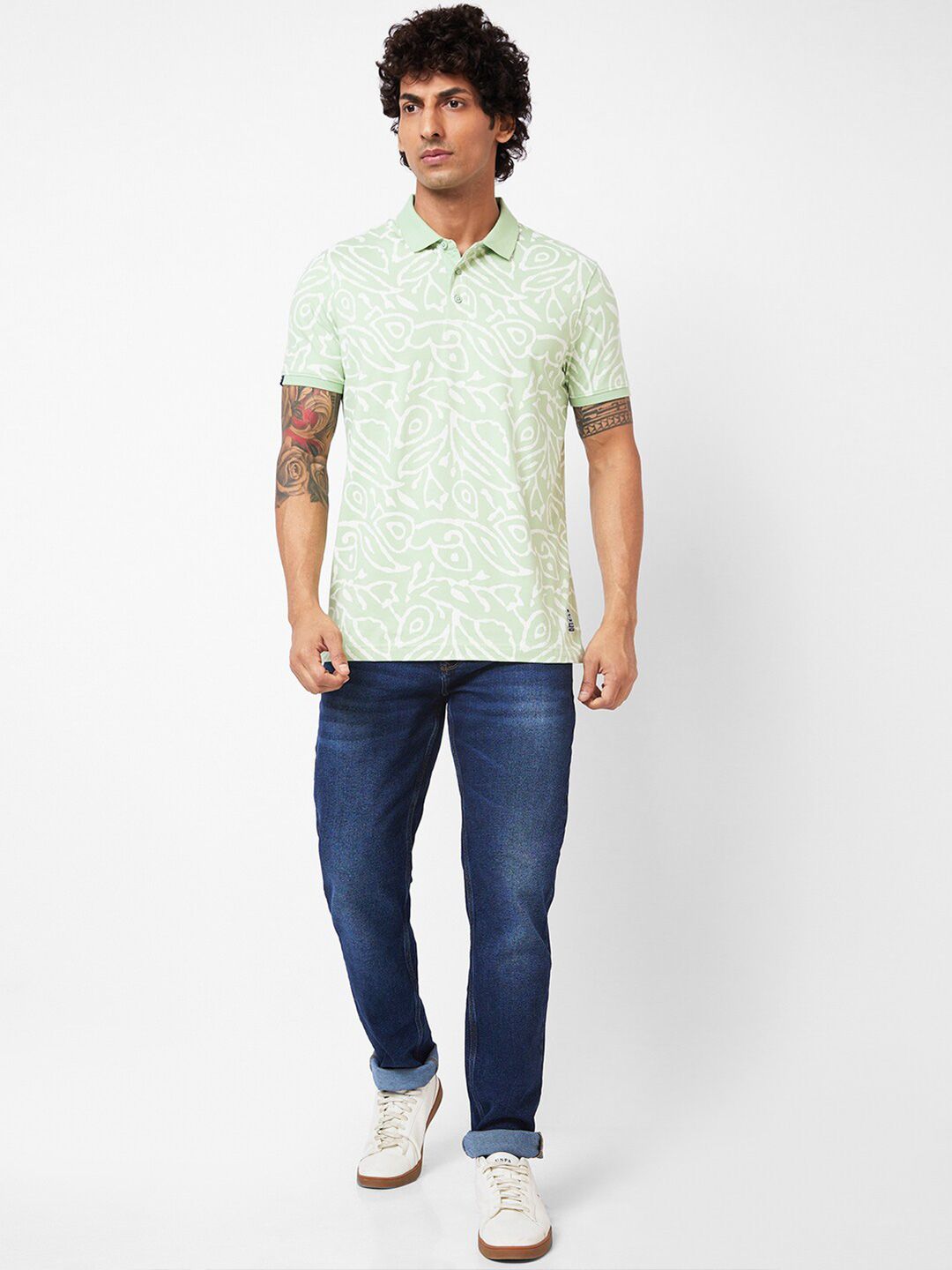 SPYKAR Floral Printed Polo Collar Slim Fit T-shirt