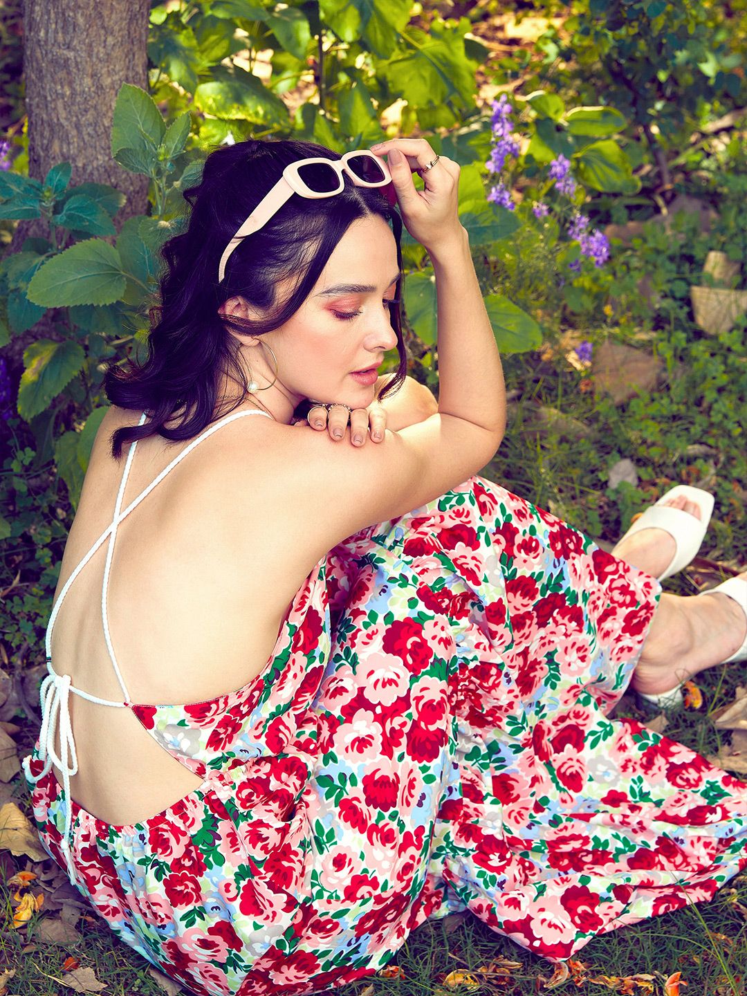 SASSAFRAS Floral Printed Tiered Maxi Fit & Flare Dress