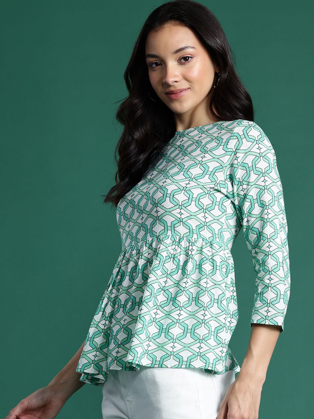 DressBerry Printed Keyhole Neck Empire Top