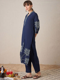Indo Era Embroidered Three-Quarter Sleeves Pure Cotton Tunic With Trouser