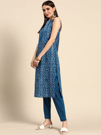 Anouk Women Navy Blue Ethnic Motifs Printed Kurta with Trousers