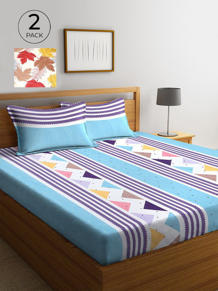 KLOTTHE Set 2 Cadar Berbilang Geometri 300 TC King dengan 4 Sarung Bantal