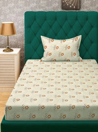 Myntra Elegant Homes Yellow & Brown Floral 400 TC Single Bedsheet with 1 Pillow Covers