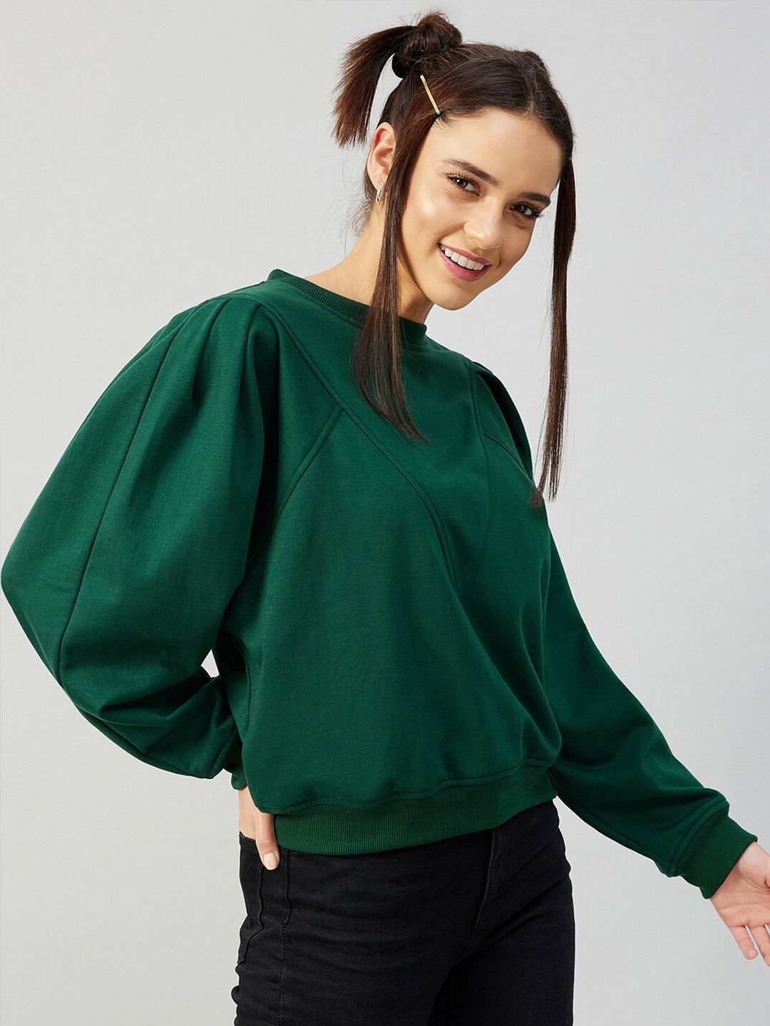 Athena Women Green Fleece Sweatshirt