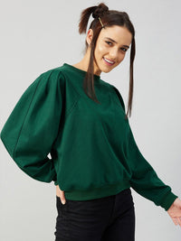 Athena Women Green Fleece Sweatshirt