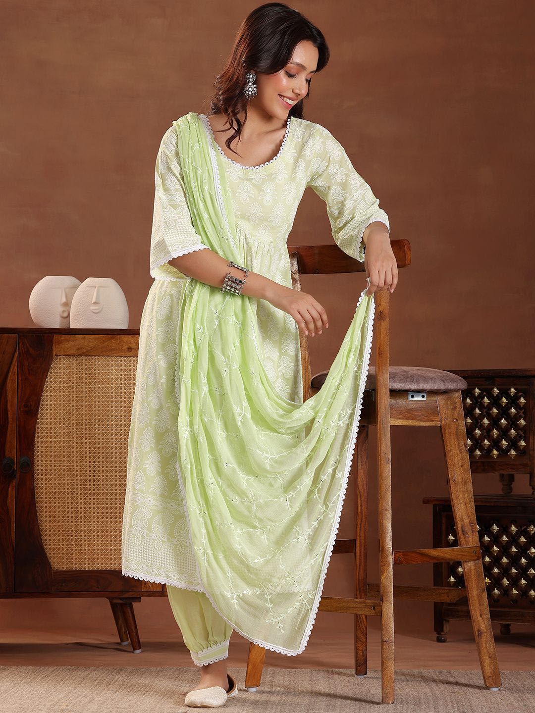 Libas Floral Embroidered Thread Work Pure Cotton A-Line Kurta Set