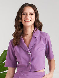 Athena Lavender Lapel Collar Short Sleeves Crop Blazer