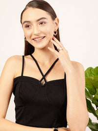 STREET 9 Black Shoulder Straps Regular Crop Top