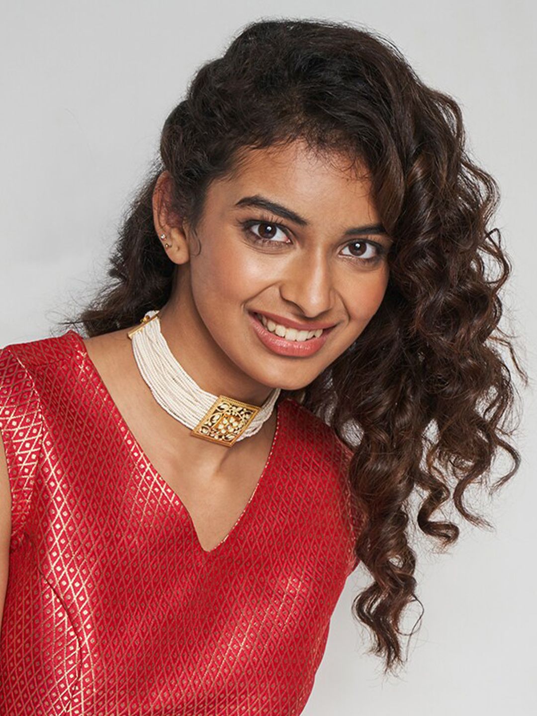 Global Desi Self Design V-Neck Sleeveless Top