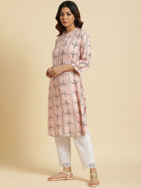 W Abstarct Printed Mandarin Collar Straight Kurta