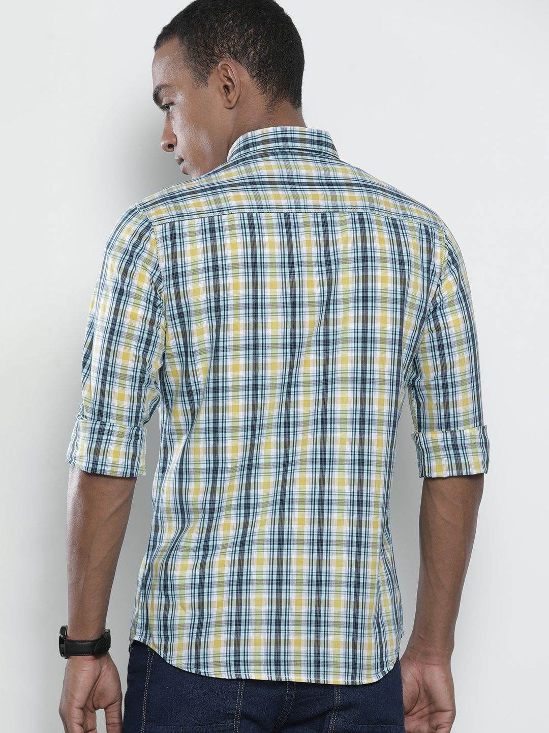 The Indian Garage Co Men Yellow Regular Fit Tartan Checks Opaque Checked Casual Shirt