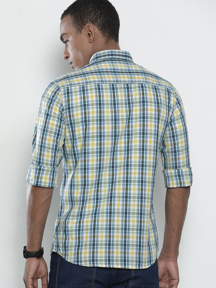 The Indian Garage Co Men Yellow Regular Fit Tartan Checks Opaque Checked Casual Shirt