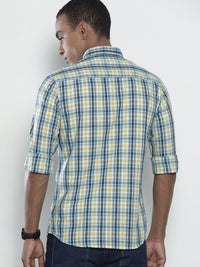 The Indian Garage Co Men Yellow Regular Fit Tartan Checks Opaque Checked Casual Shirt