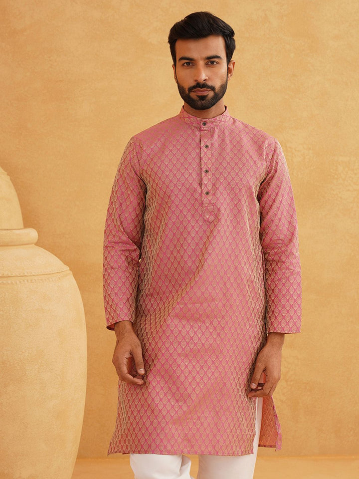SOJANYA Woven Design Mandarin Collar Silk Cotton Kurta