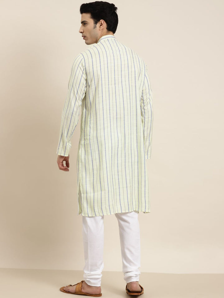 SOJANYA Kurta Belang Kapas Kuning & Biru Lelaki