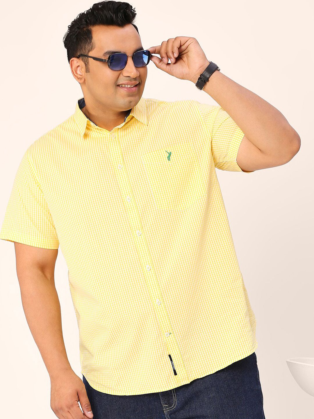 Thomas Scott Plus Size Standard Micro Checked Cotton Casual Shirt