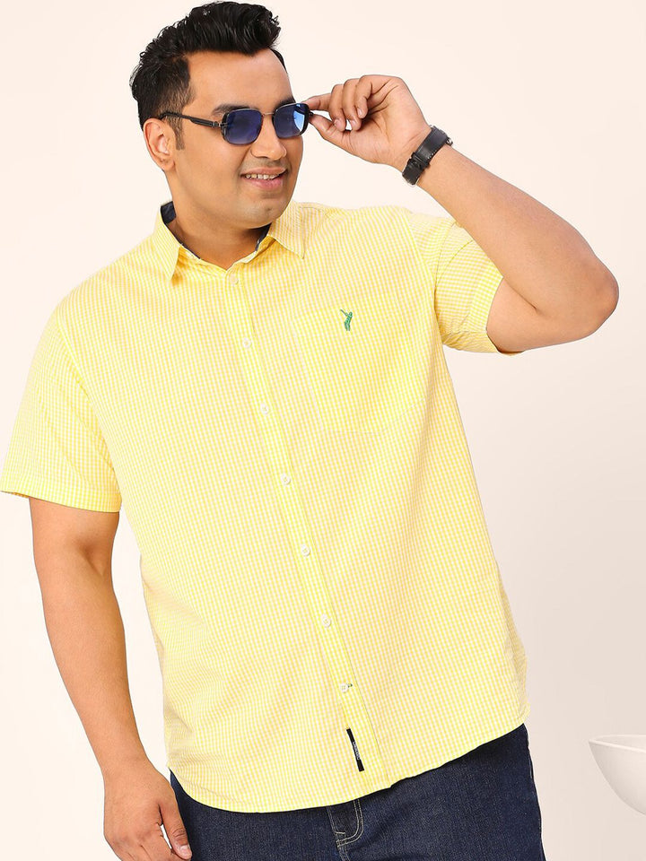 Thomas Scott Plus Size Standard Micro Checked Cotton Casual Shirt