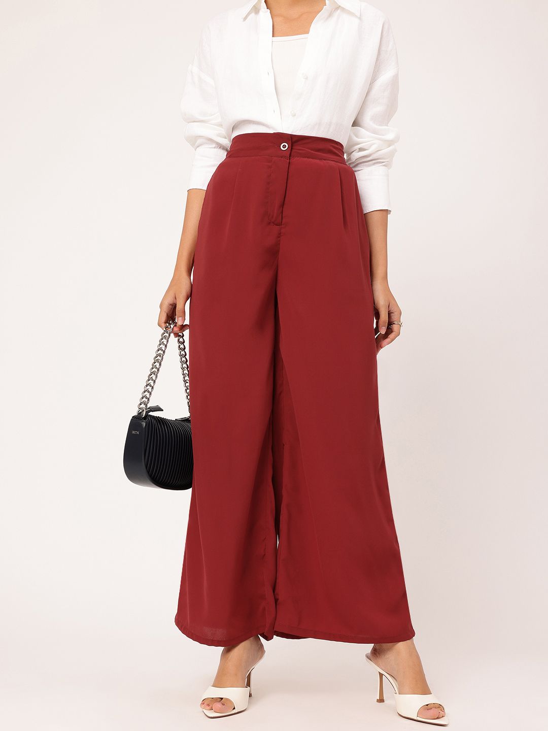 DressBerry Women High-Rise Pleated Flared Trousers