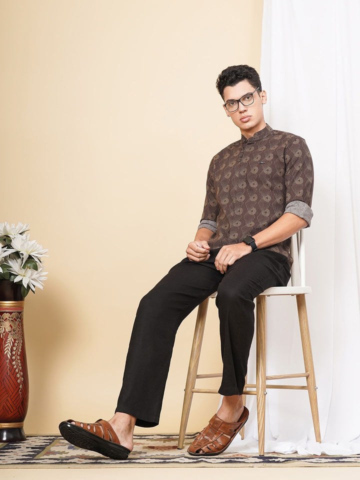 The Indian Garage Co Men Brown & Green Printed Cotton Casual Shirt