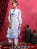 Vishudh Blue Floral Printed Regular Kurta With Trousers