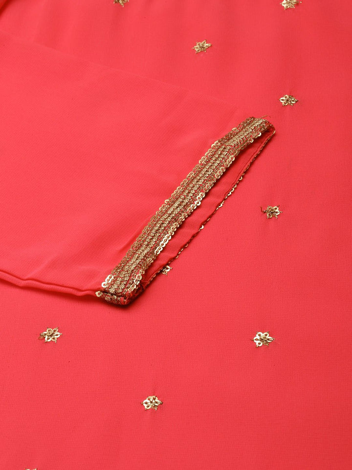 KALINI Round Neck Ethnic Motifs Regular Sequinned Kurta with Trousers