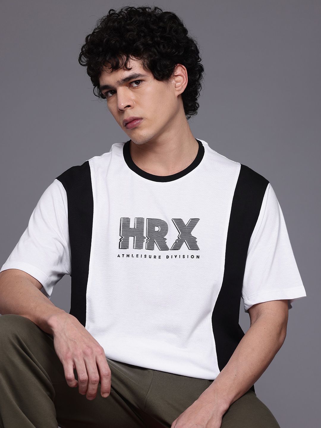 HRX by Hrithik Roshan Colourblocked & Brand Logo Print Lifestyle T-shirt