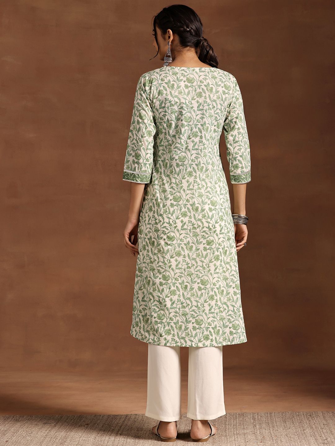 Libas Floral Printed V Neck Pure Cotton Kurta