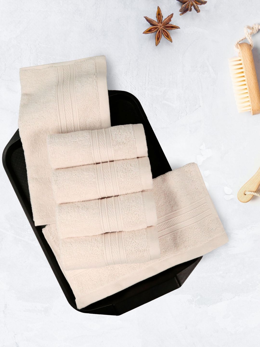 MYTRIDENT Beige 6 Pieces Cotton 500 GSM Highly Absorbent Face Towels
