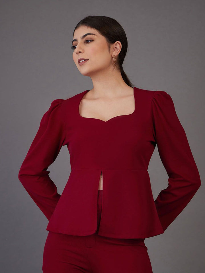 SASSAFRAS worklyf Sweetheart Neck Puff Sleeve Peplum Top