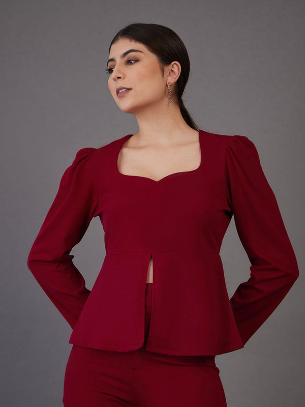 SASSAFRAS worklyf Sweetheart Neck Puff Sleeve Peplum Top