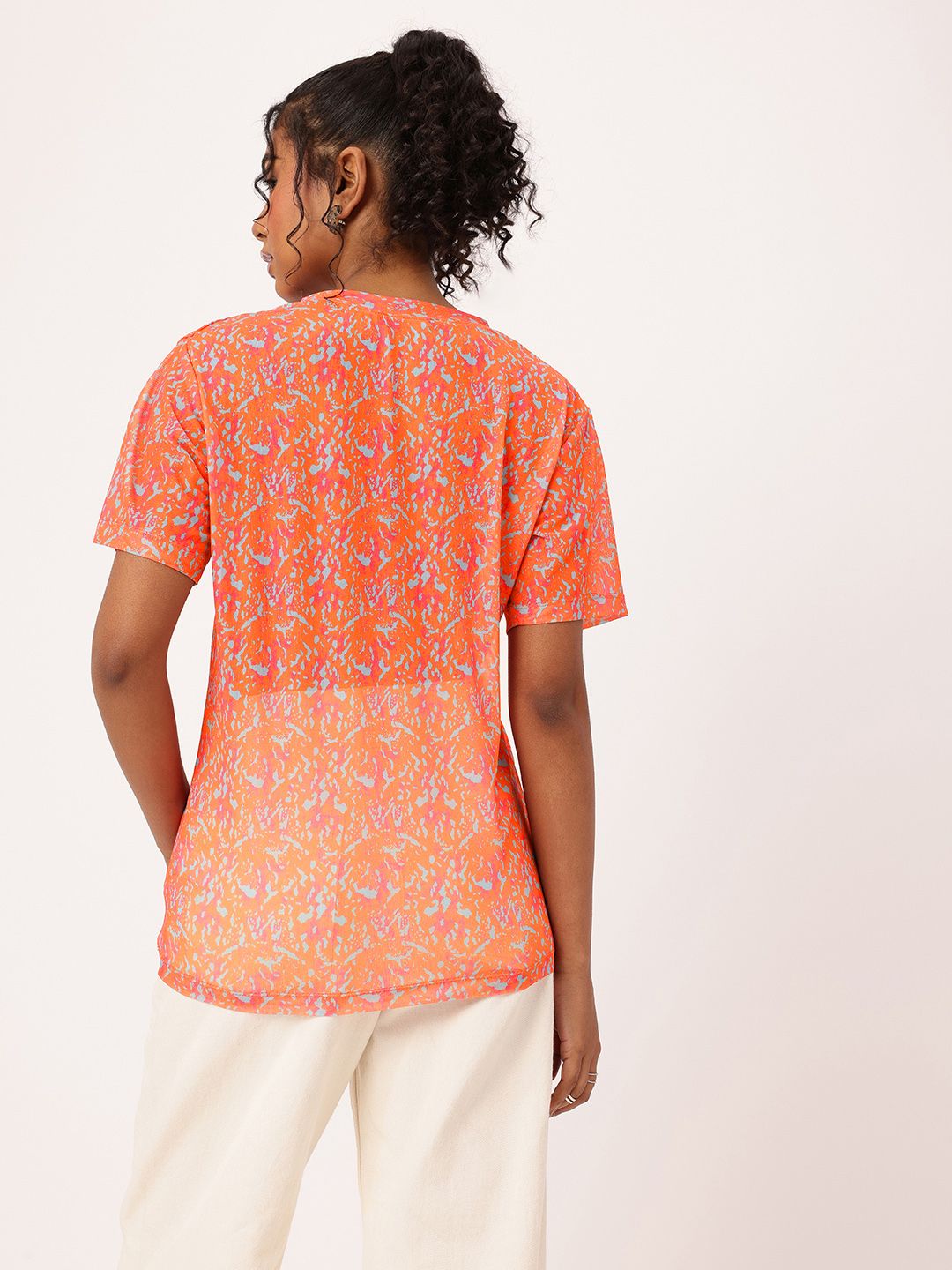 DressBerry Sweet & Spicy Printed Semi Sheer Soft Net Longline Top