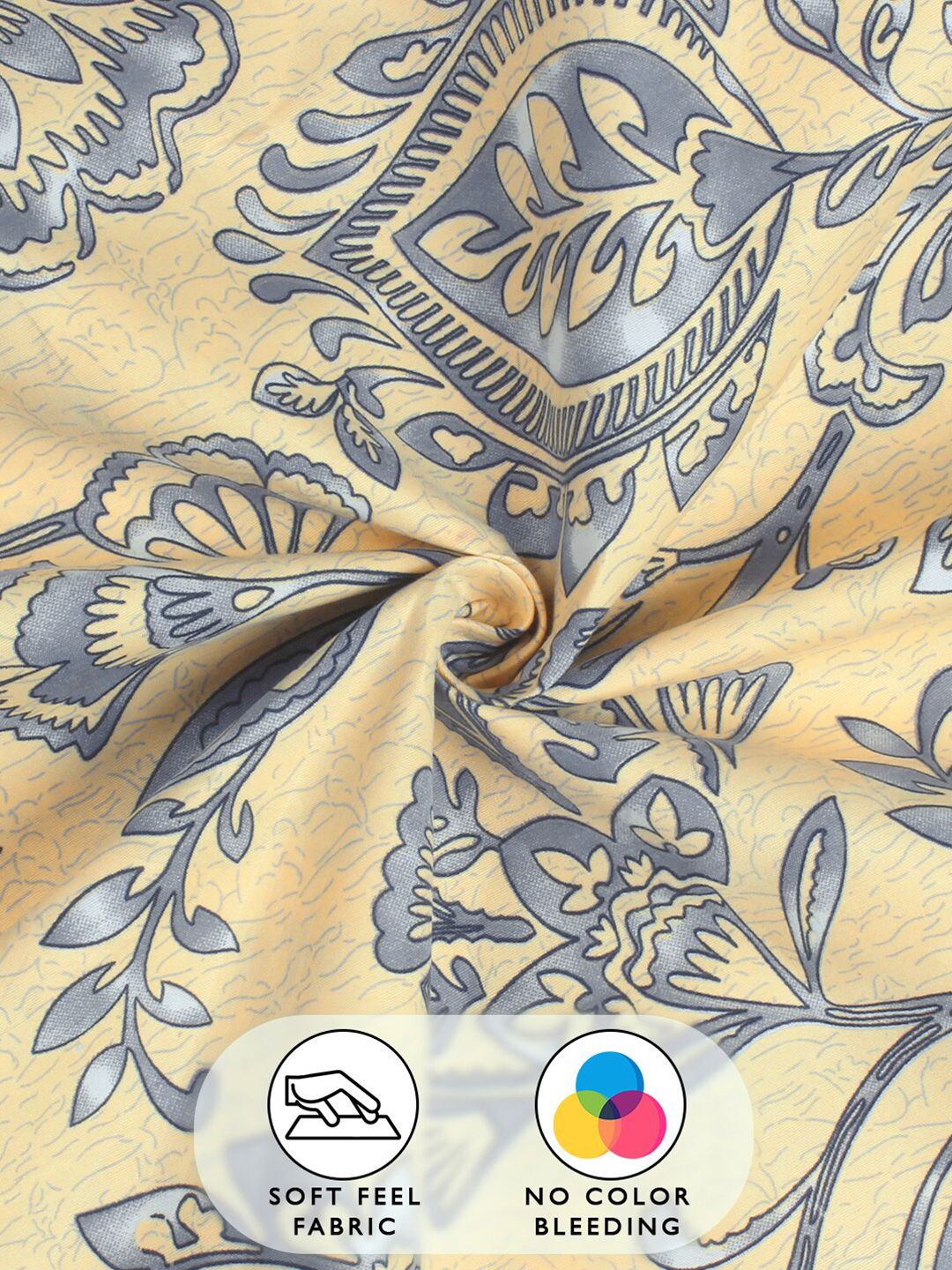 Story@home Cream & Grey Floral 180 TC Queen Bedsheet with 2 Pillow Covers