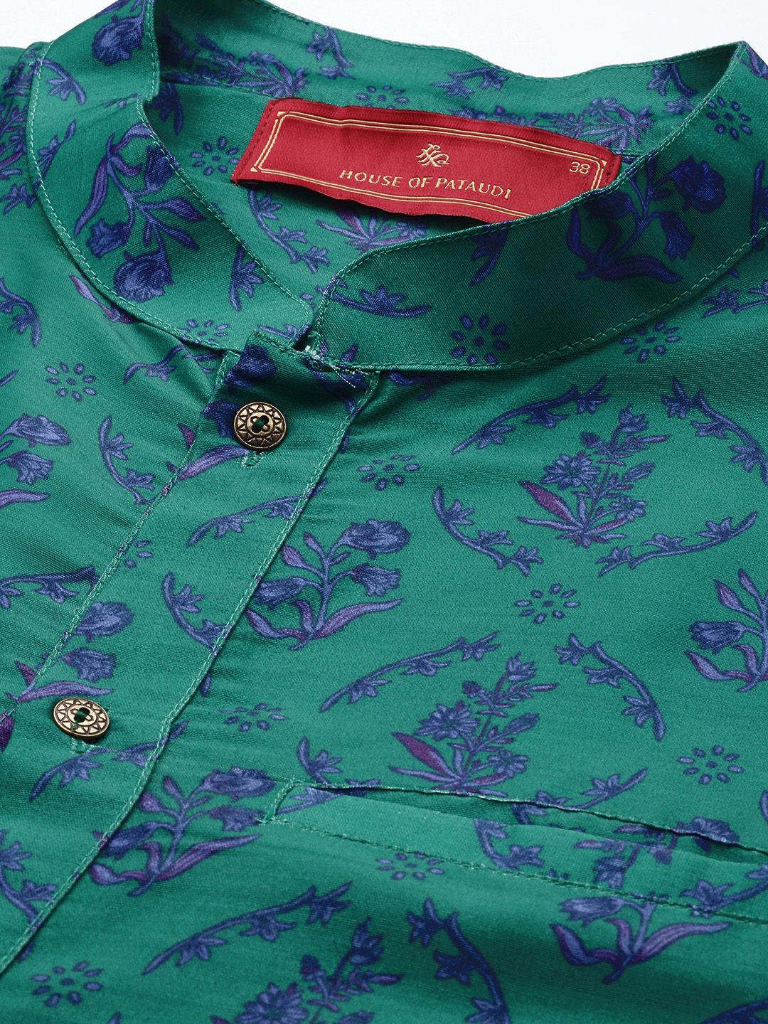 House of Pataudi Floral Printed Mandarin Collar Regular Jashn Kurta with Trousers
