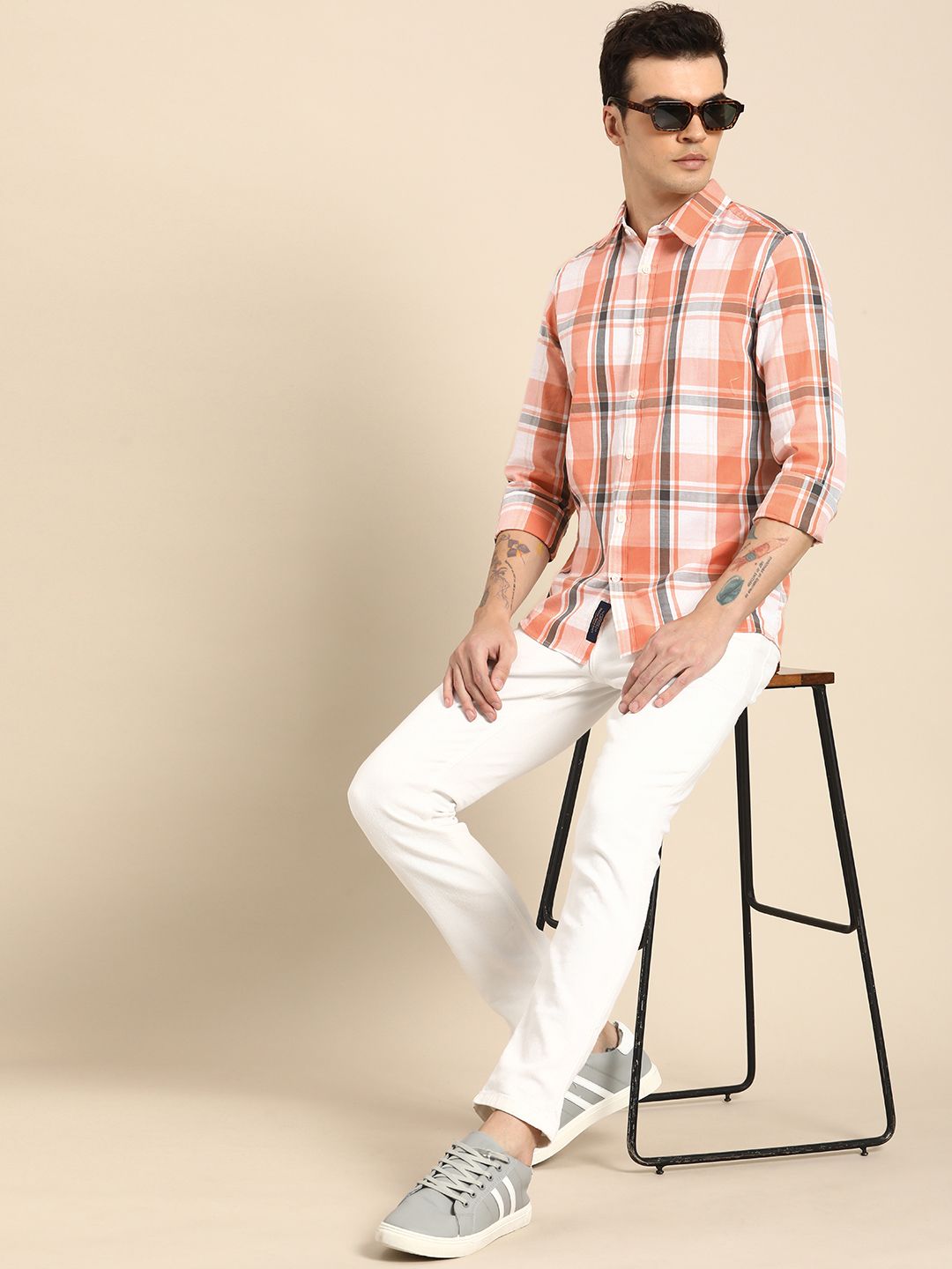 Being Human Pure Cotton Slim Fit Checked Casual Shirt