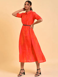 W Red Shirt Midi Dress With Belt