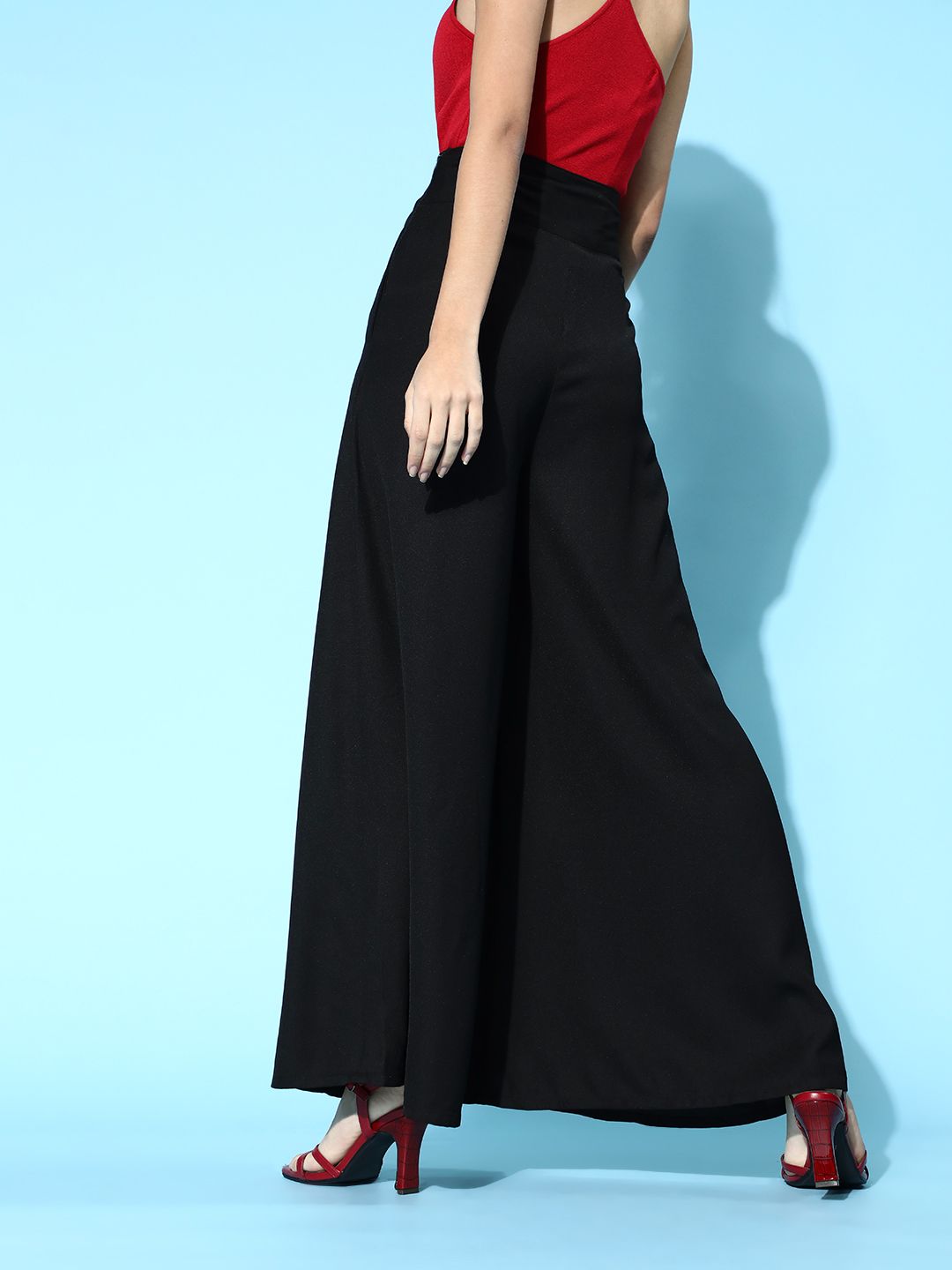 SASSAFRAS Women Black Solid High-Rise Trousers