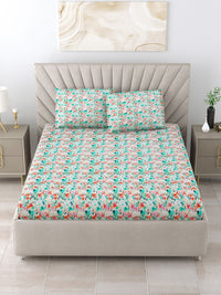 BOMBAY DYEING Dream Lover Green Floral Cotton 104 TC Queen Bedsheet Set 2.54 m x 2.24 m