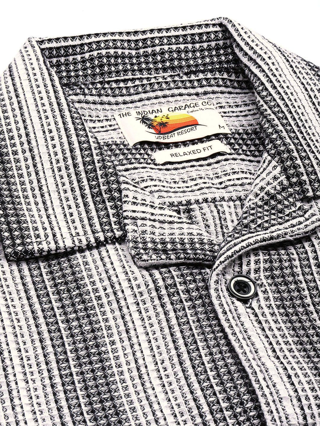 The Indian Garage Co Pure Cotton Striped & Waffle Textured Relaxed Fit Casual Shirt