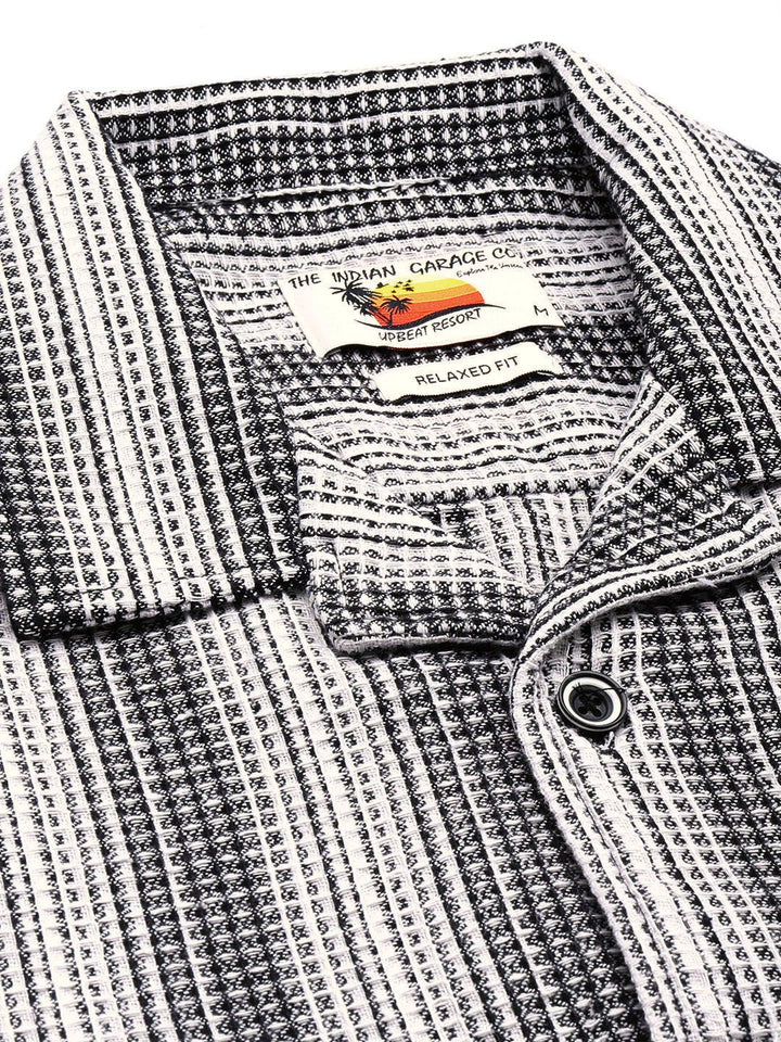 The Indian Garage Co Pure Cotton Striped & Waffle Textured Relaxed Fit Casual Shirt