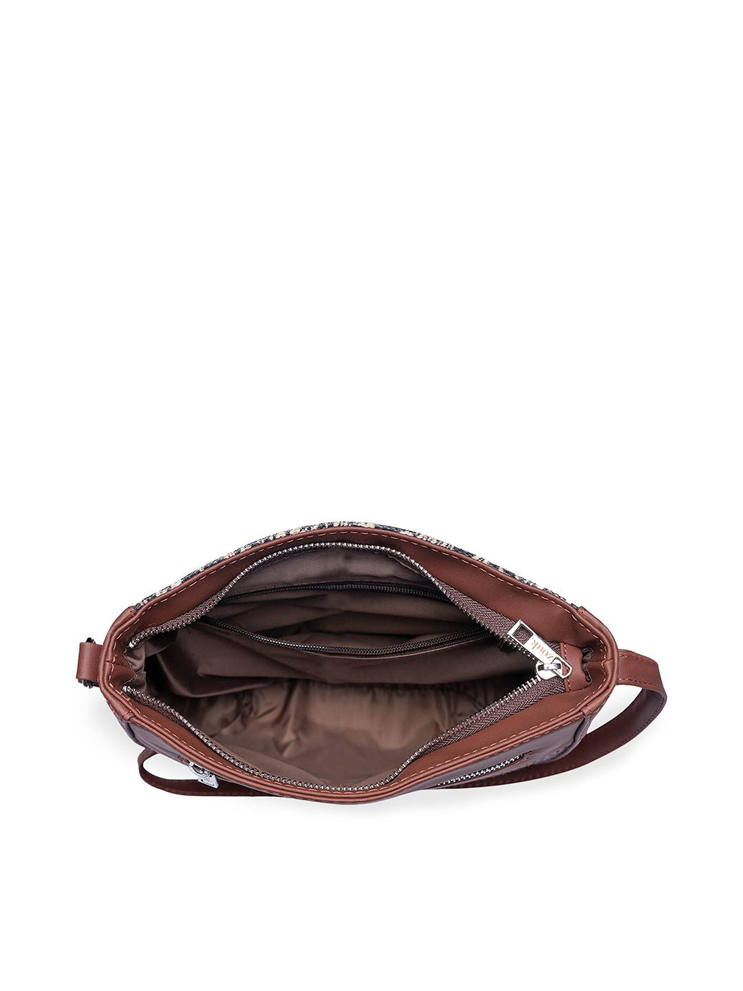 ZOUK Women Black & Brown Floral Printed Structured Sling Bag
