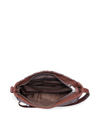 ZOUK Women Black & Brown Floral Printed Structured Sling Bag
