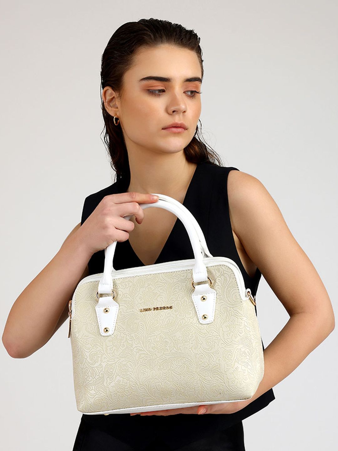 Lino Perros Off-White & Beige Printed Handheld Bag