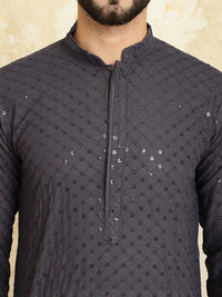 SOJANYA Kurta Lurus Bersulam Geometrik Kapas Tulen dengan Churidar