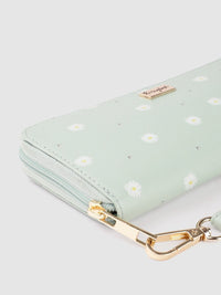 Berrylush Women Green Floral Printed Zip Detail Zip Around Wallet