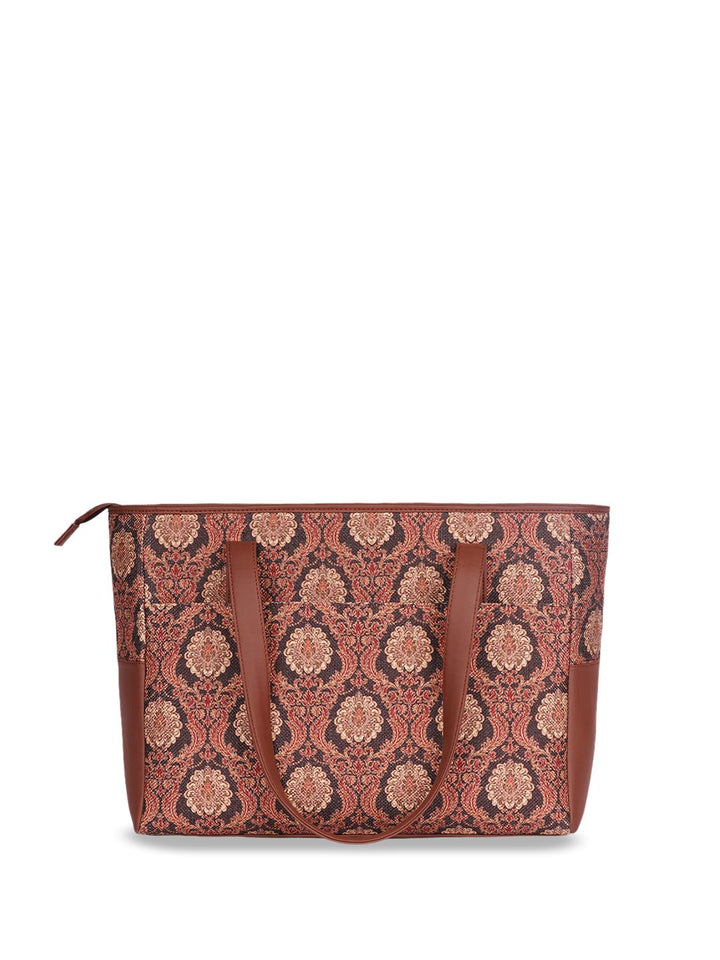 ZOUK Jodhpur Damask Printed Vegan Leather Shoulder Diaper Bag
