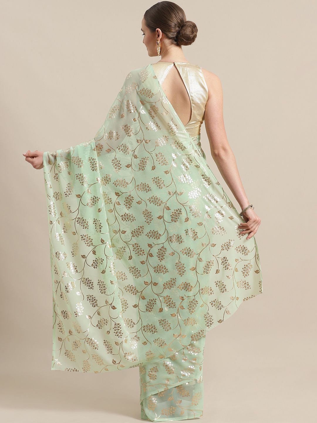 Saree mall Green & Golden Foil Printed Saree