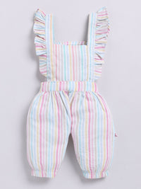 Moms Love Infants Girls Cotton Striped Ruffled Dungarees with T-shirt & Headband