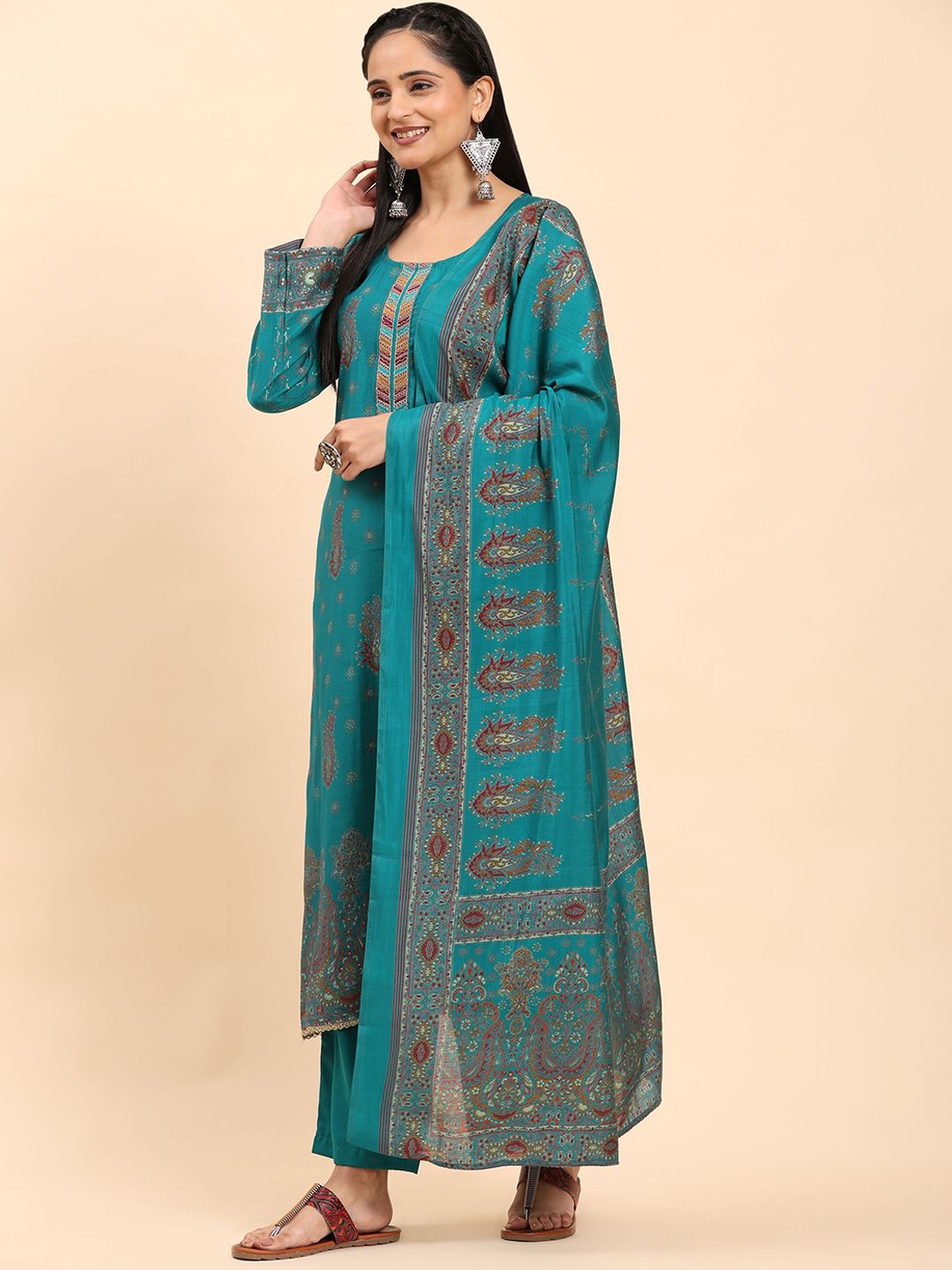 Mamicha Women Floral Printed Regular Pure Cotton Kurta with Palazzos & With Dupatta