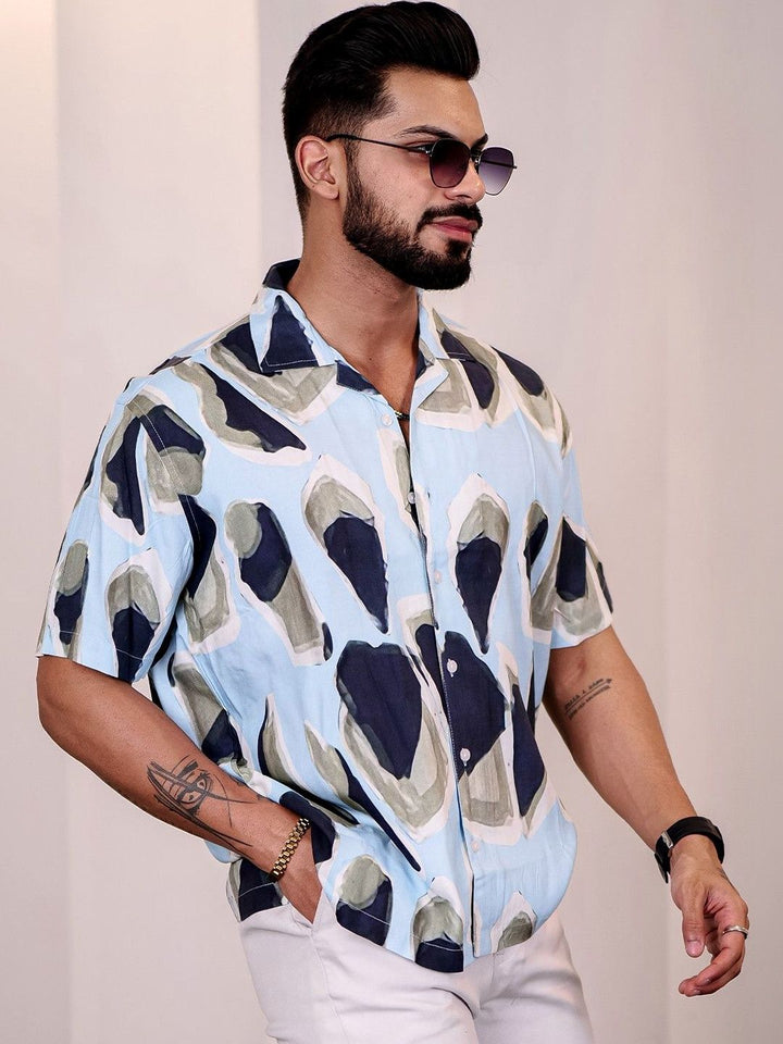 Eszett Men Abstract Printed Cuban Collar Casual Shirt